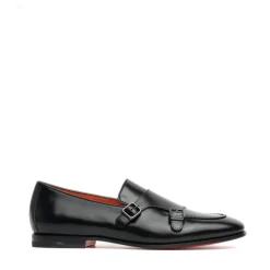 Scarpe Nere con Doppia Fibbia in Pelle