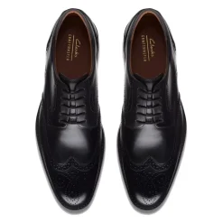 Scarpe Stringate in Pelle Nera con Motivo Brogue