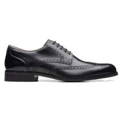 Scarpe Stringate in Pelle Nera con Motivo Brogue