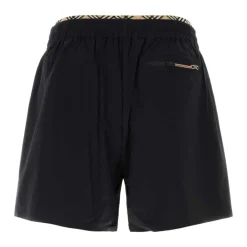 Shorts in Nylon Elasticizzato con Bordi Check