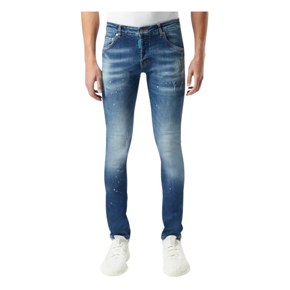Slim-fit Distressed Jeans con Paint Splatters
