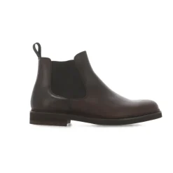 Stivali Uomo in Pelle Marrone con Inserto in Tessuto