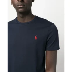 T-shirt in cotone blu navy con logo ricamato