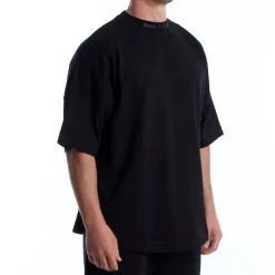T-Shirt Oversize con Logo Glitterato e Collo alla Coreana