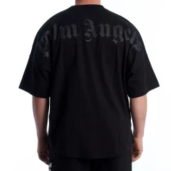T-Shirt Oversize con Logo Glitterato e Collo alla Coreana