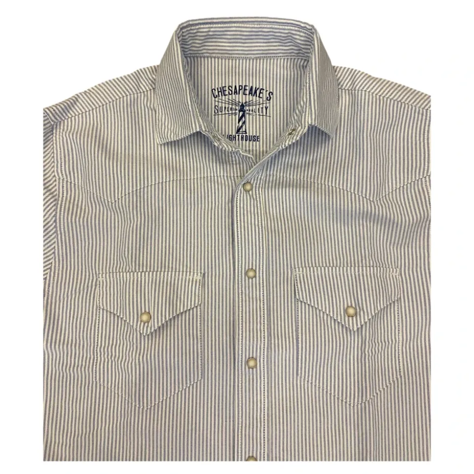 WESTERN OXFORD SHIRT FLAGSTAFF STRIPED SKY BLU-BIANCO