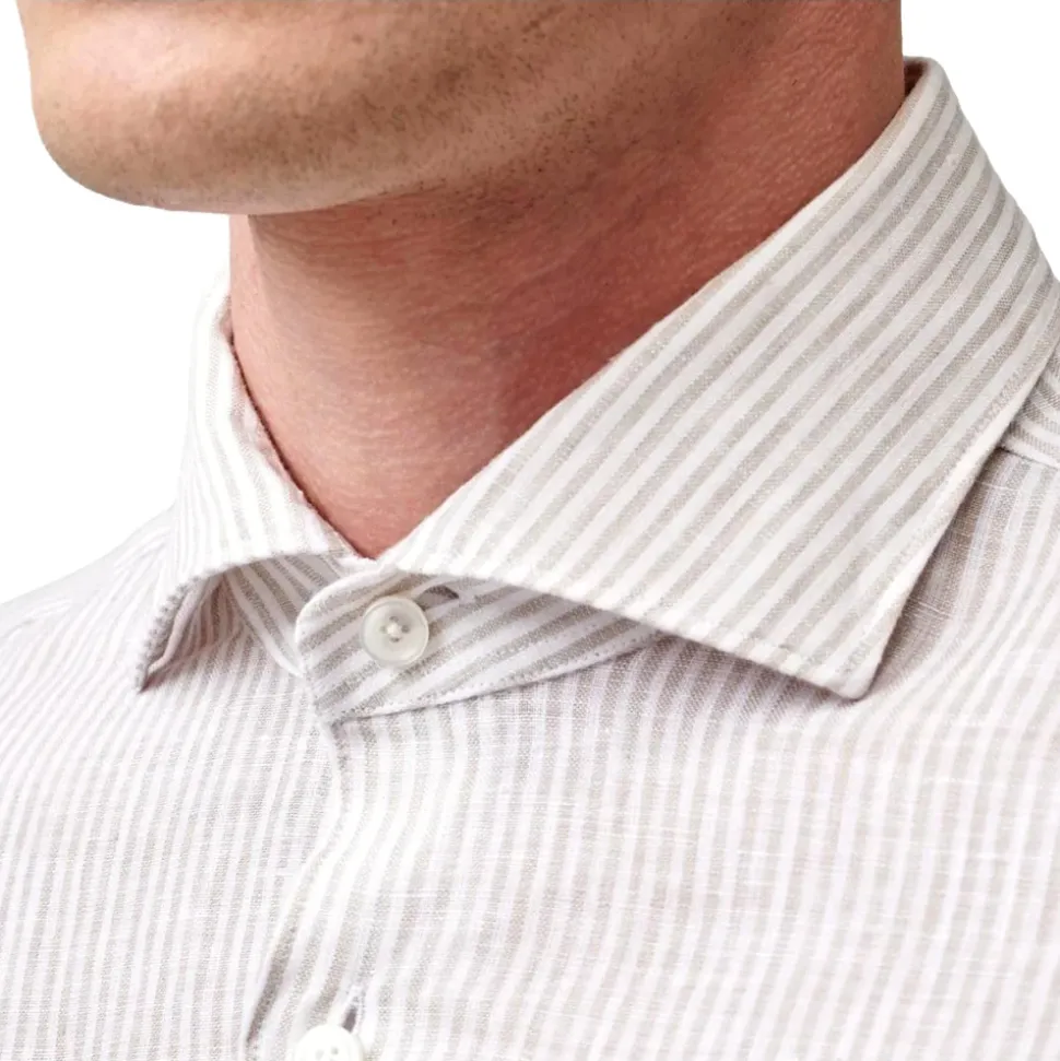 XACUS Camicia Uomo Puro Lino 41212005 Rigata Colore Sabbia