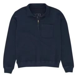 Yale Felpa in Jersey Garzato con Colletto e Zip Navy